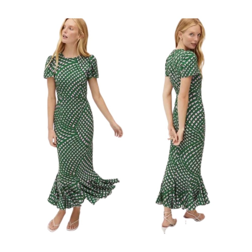 RHODE Lulani Woven Geometric Print Dress Green Purple Black Size 0